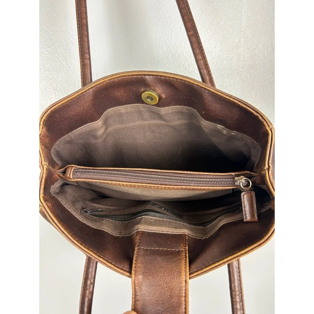 Nine West Brown Faux Leather Shoulder Bag Tote Purse 90s Y2K Neutral Fall Earthy